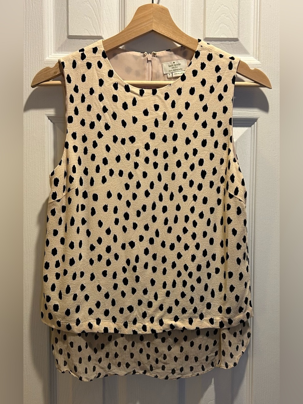 kate spade Cream Polka Dot Sleeveless Blouse, silk and viscose - size small